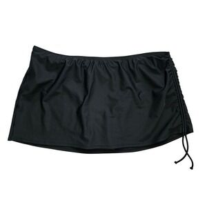 Christina Swim Skirt Bikini Bottom Black Adjustable Ruched Side Drawstring 12